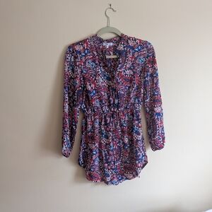 Stella Tweed Paisley Peplum Blouse - Pink & Blue